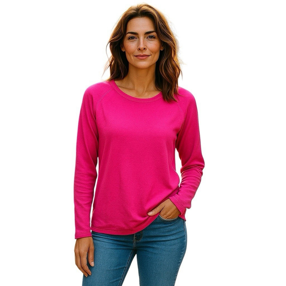 Zenana V Neck Long Sleeve Sweater Fuchsia Pink Size Small